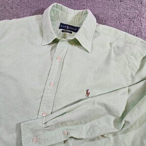 Polo Ralph Lauren Shirt Mens Sz 17.5 (34/35) Lt Green Solid Button Down Pony